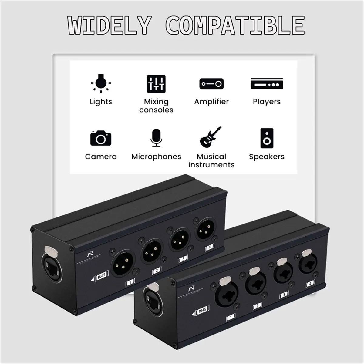 

2026 New RJ45 CAT5 to 4 Channel 3Pin XLR Audio/ over Network Cable Extender for Live Stage,Lighting,Audio Recording Studio