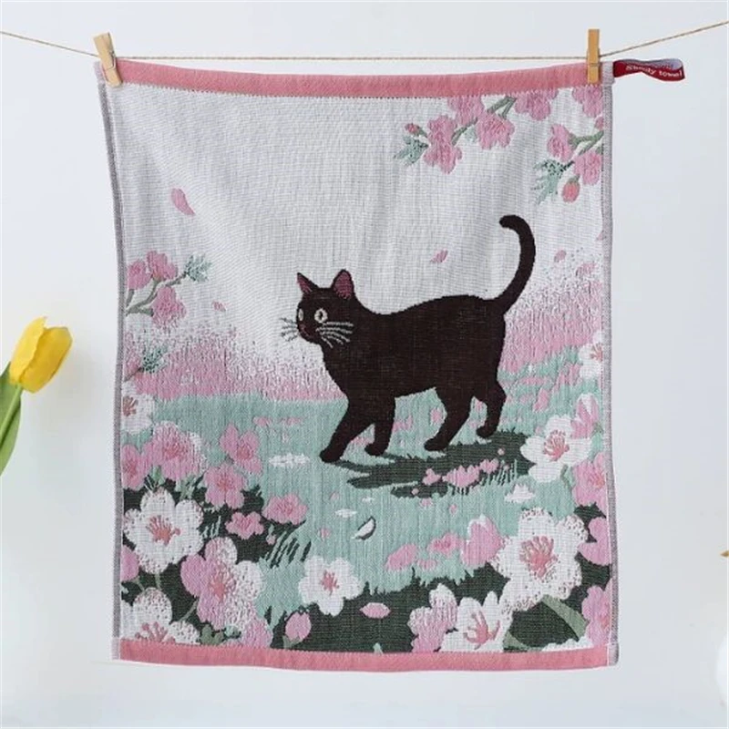 مناشف أطباق كرتونية للقطط 3 قطع 35*40 سم شاش قطن ثلاثي الطبقات للمطبخ 12 طراز رقيق