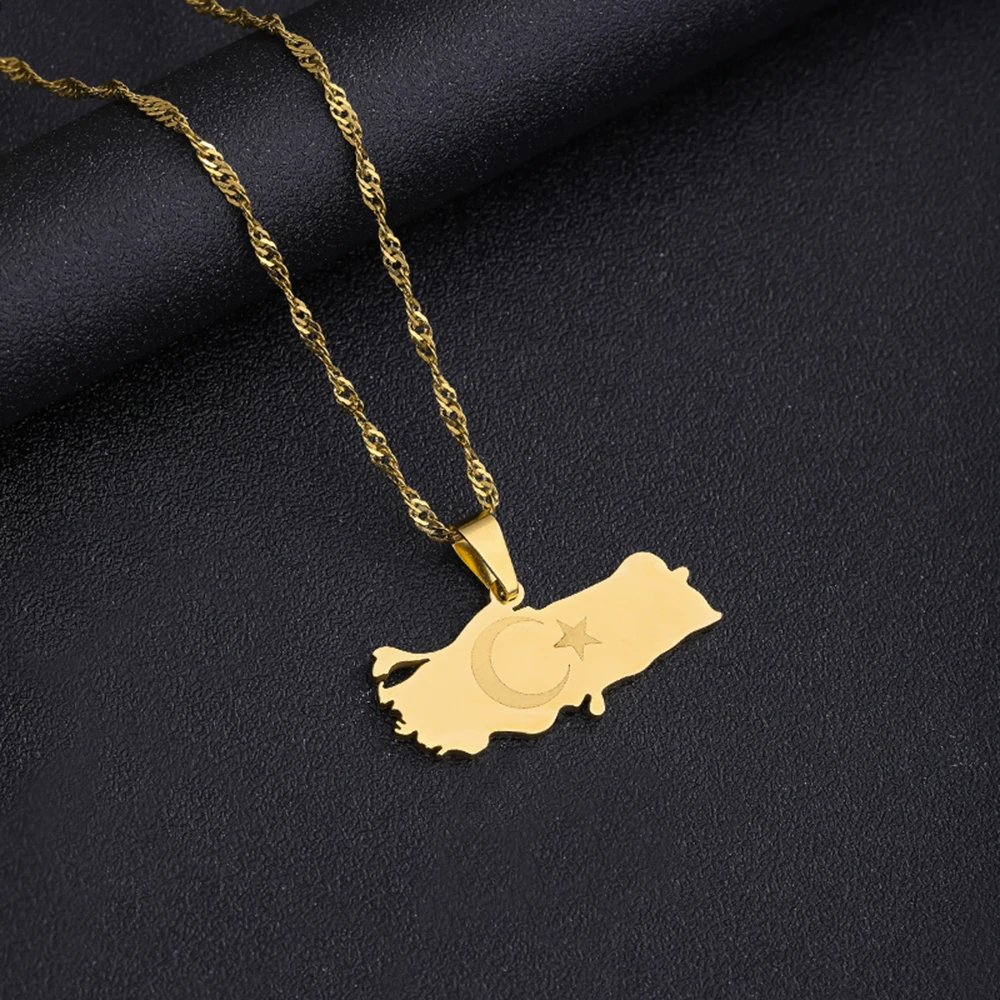 Mode Türkiye Cumhuriyeti Karte Flagge Anhänger Halskette Edelstahl Männer Frauen Karten Schmuck Geschenk – Detail 10