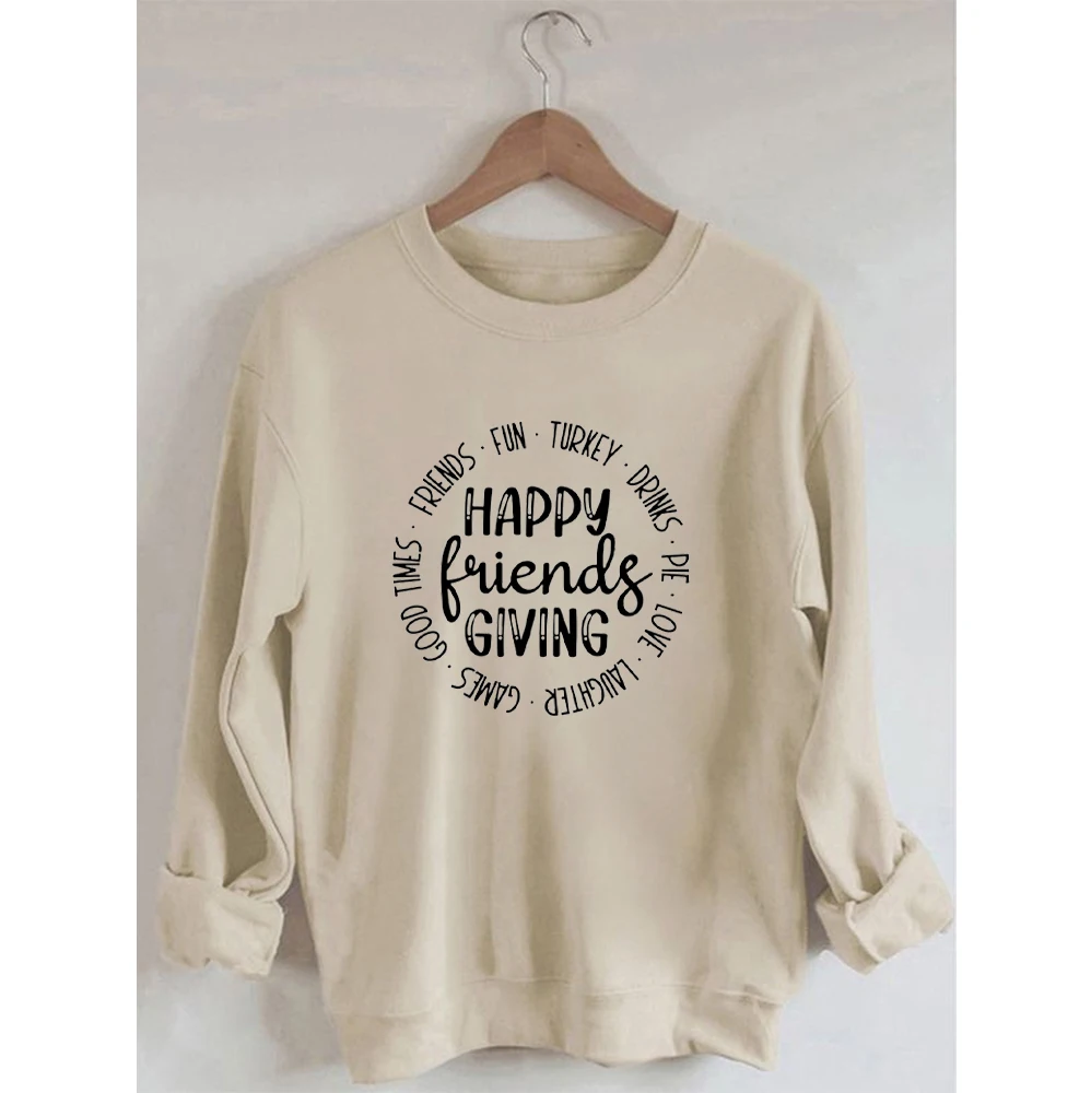 

Rheaclots Happy Friends Giving Print Women's Cotton Female Cute Long Sleeves Sweatshirt