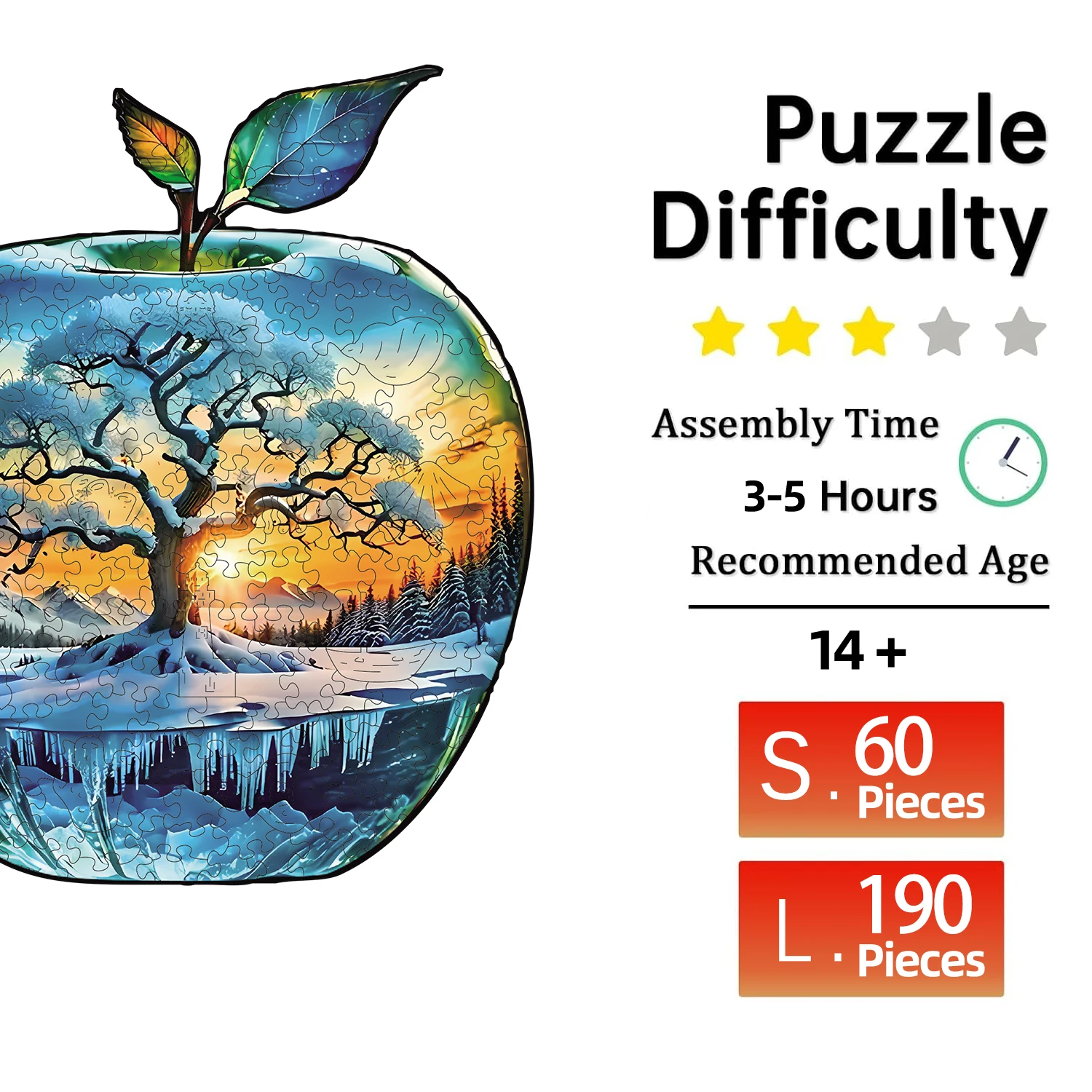 Apple Pattern Ice and Snow World Scenery Wooden Puzzle, High Difficulty Toys Puzzle, Hallowee Christma Holiday Gifts, Home Decor