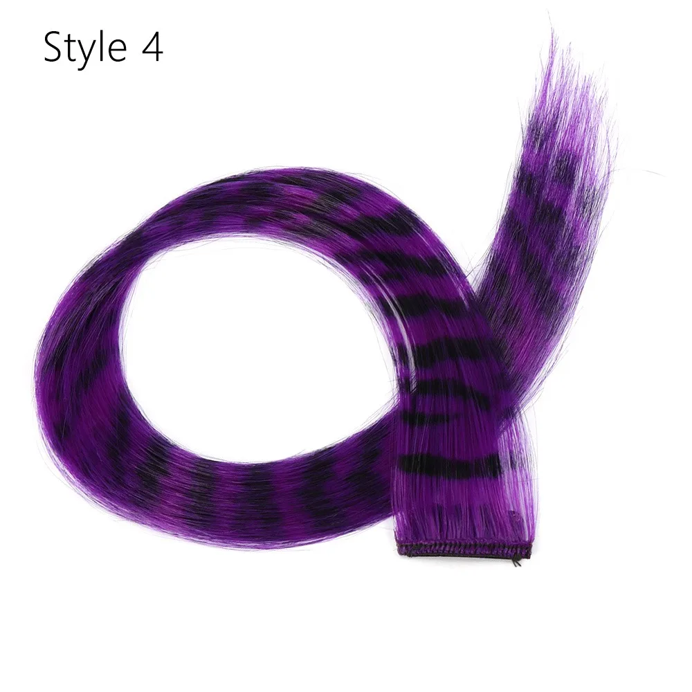 

New Stripe Printed Clip in Hair Extensions Colorful Synthetic Hair Highlights Straight 18 Inches Wig Hairpieces Girls