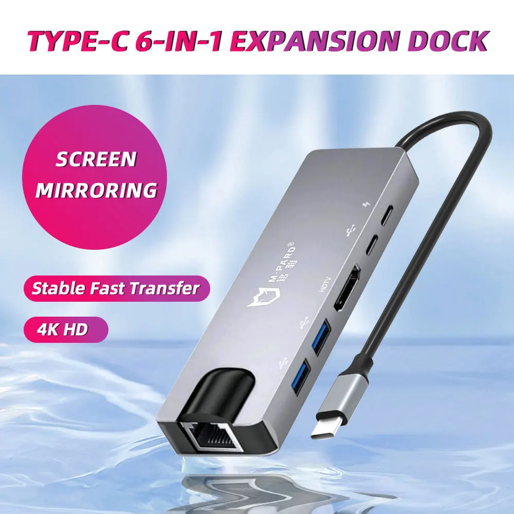 USB-C Hub Adapter with 4K HDTV, 100Mbps Ethernet, 45W PD Charging, 1x USB3.0 5Gbps + 2x USB2.0 Ports, Aluminum Alloy Shell, 0.2m