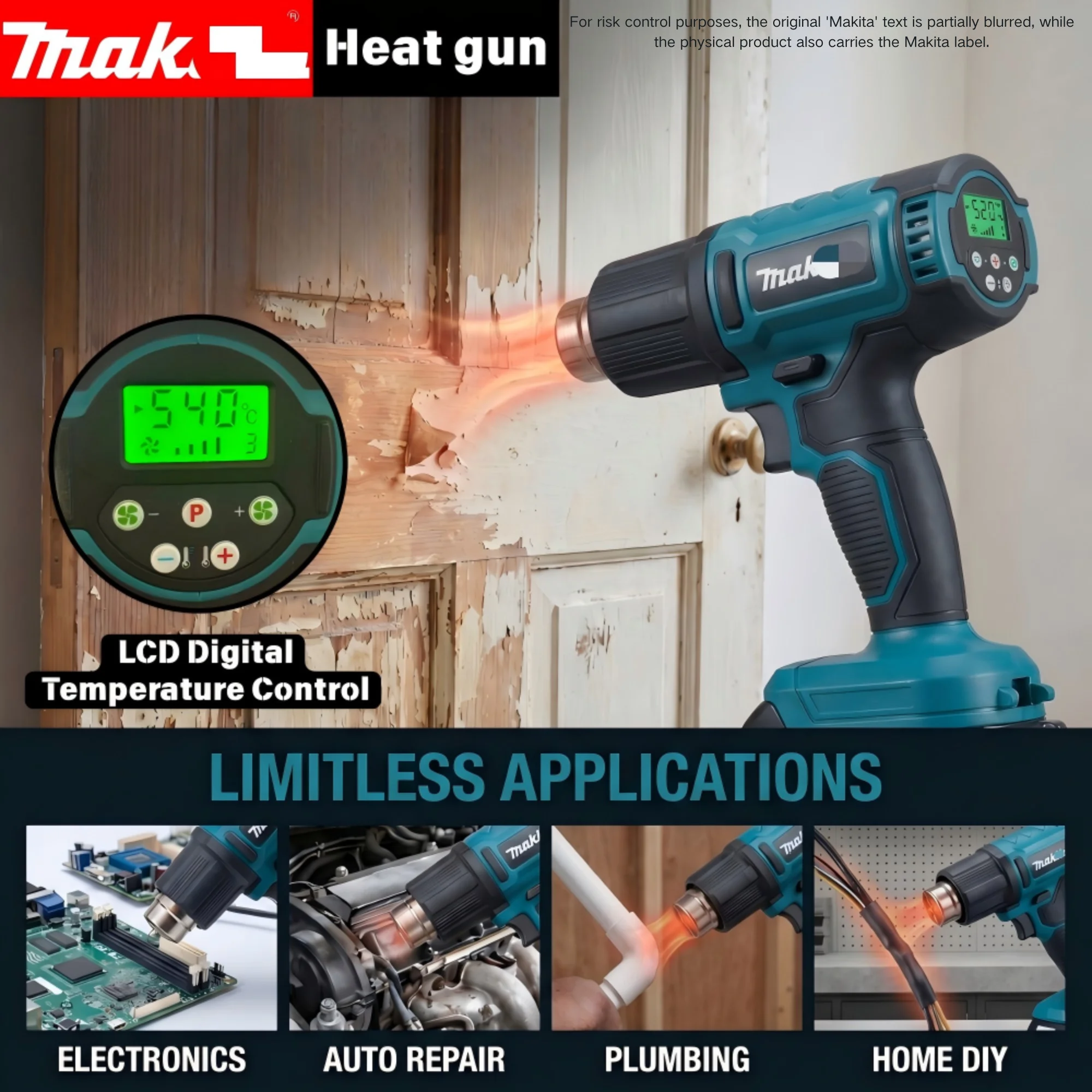 Makita 18V Hot Air Baking Gun Tools Cordless Heat Gun Air Dryer For Soldering Max 550°C Shrink Film Wireless Rechargeable DHG181