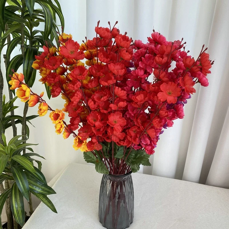 Fiori Di Simulazione 9 Forchette Fiori Di Pesco Ramo Fiore Finto Di Seta Fiore Di Pesco Giallo Artificiale Decorazione Del Ristorante