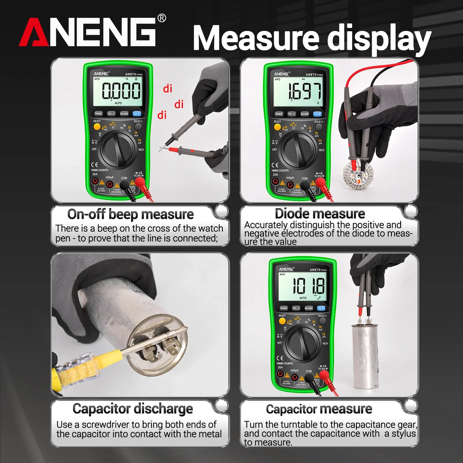ANENG AN870 Digital Multimeter 19999 Counts 1000V DC 750V AC NCV Temp Capacitance Frequency Duty Cycle Backlight Circuit Tester view 5