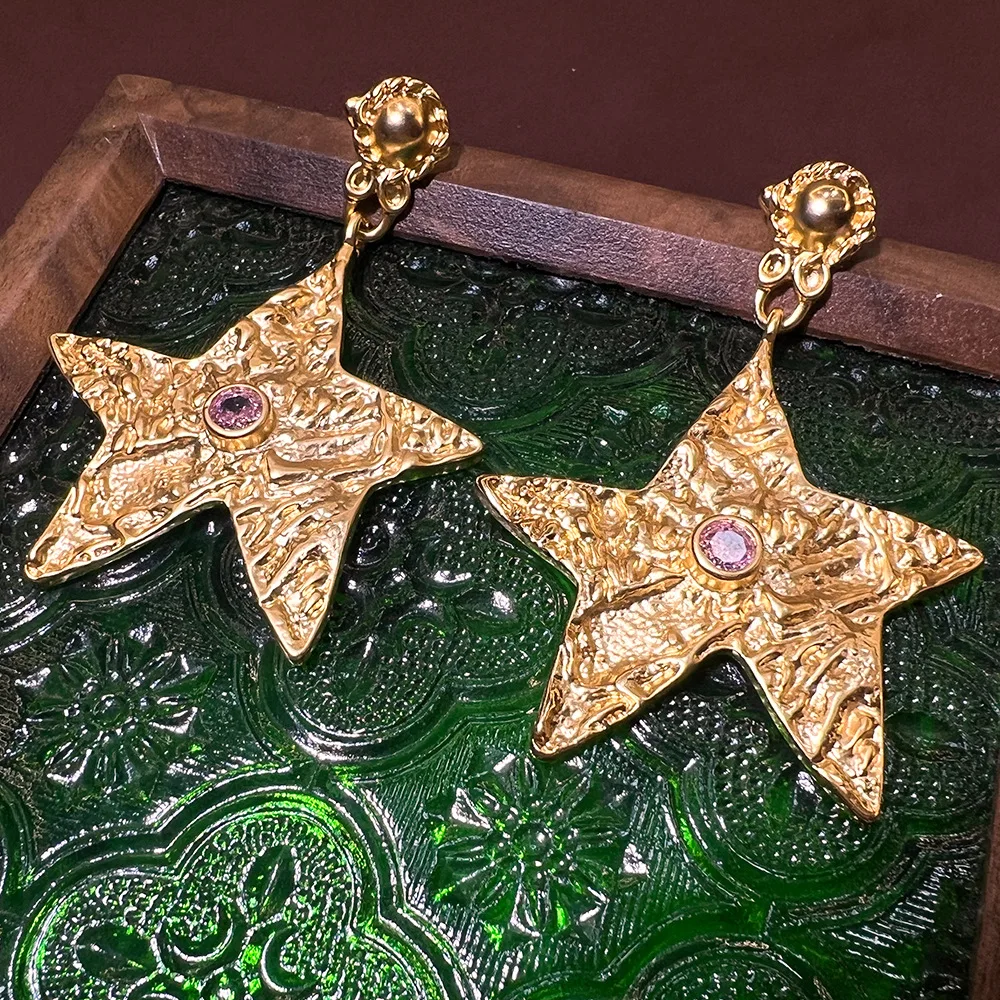 Retro vintage European and American exaggerated matte high-end niche design antique S925 copper plated real gold earrings