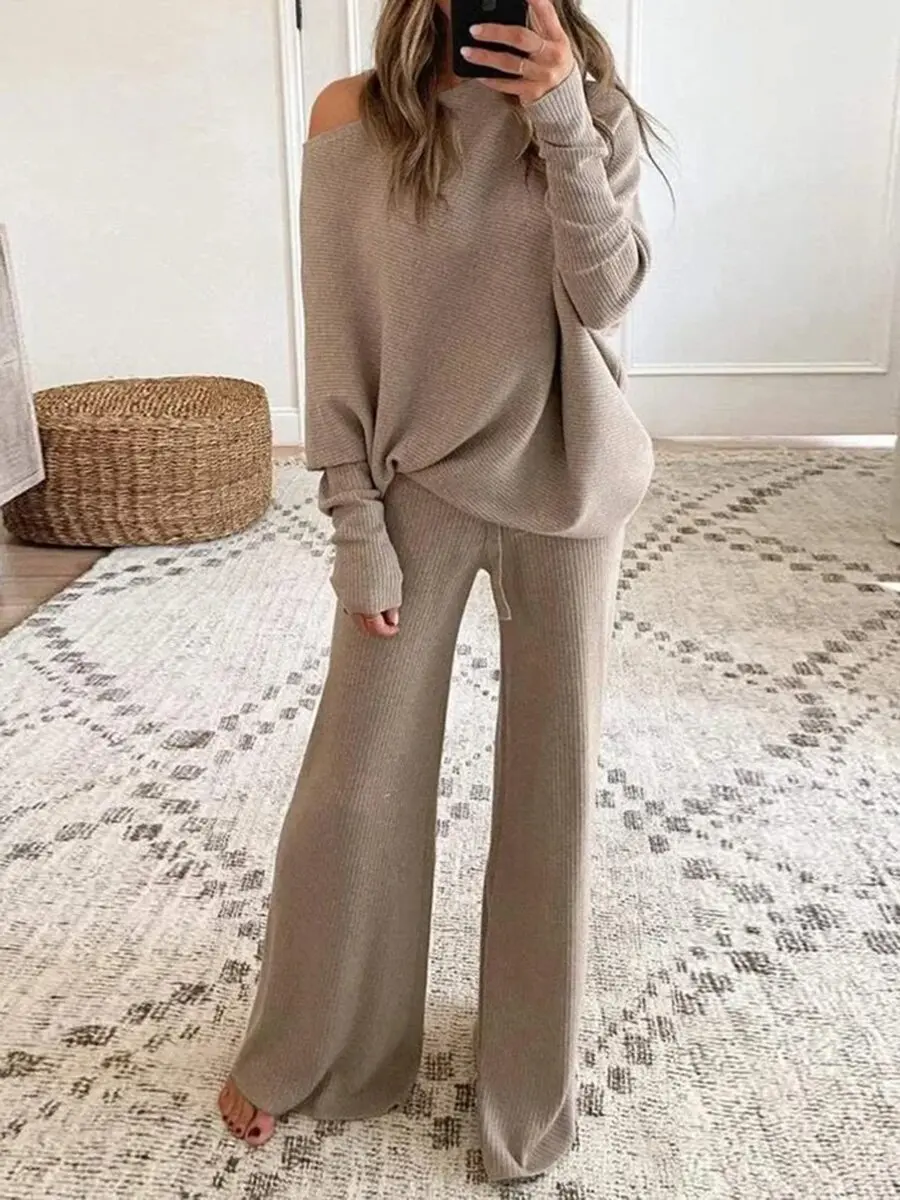 New Women\'s Solid Color Round Neck Long-sleeved Trousers Casual Two-piece Suit Clothing Sales Pants Sets New In Matching Sets