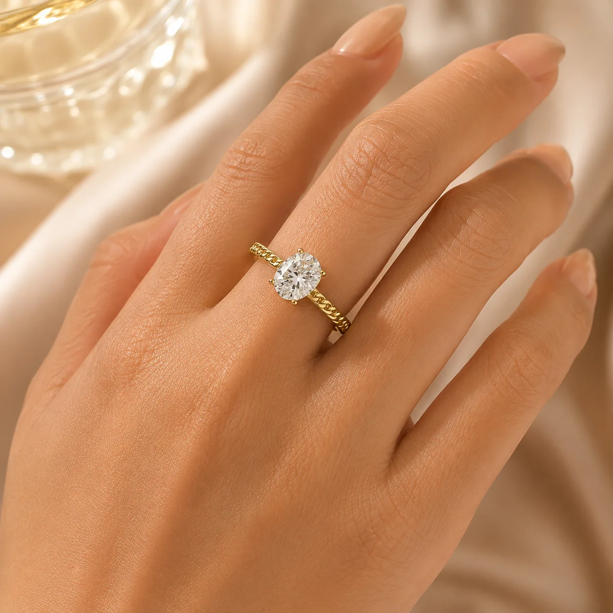 1.5CT Oval Moissanite Engagement Ring Chain Band S925 Sterling Silver D Color VVS1 GRA Certified Gift for Women