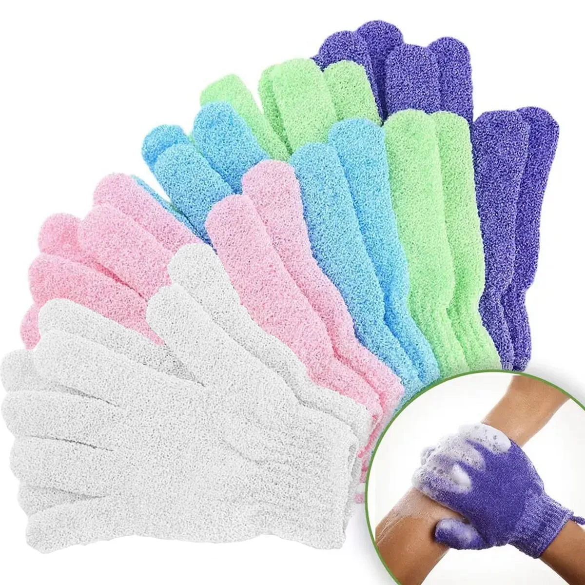 Bunte Peeling-Handschuhe, Badehandschuhe für die Dusche, doppelseitige Peeling-Handschuhe, für Spa, Massage und Körperpeeling