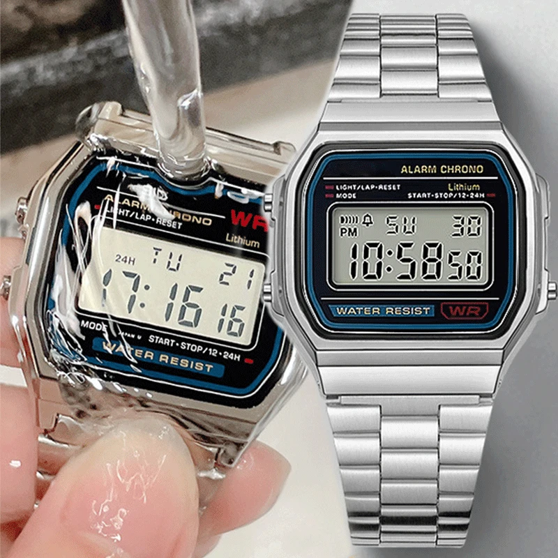 F 91W Luxe Horloge Waterdicht Retro Digitaal Roestvrij Staal Sport Militaire Horloges Mannen Vrouwen Elektronische Polshorloges Klok