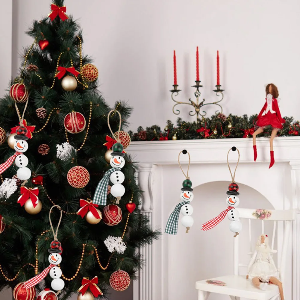 

Beads Christmas Wooden Set Craft Snowman Decorative for Crafts Material Diy Red