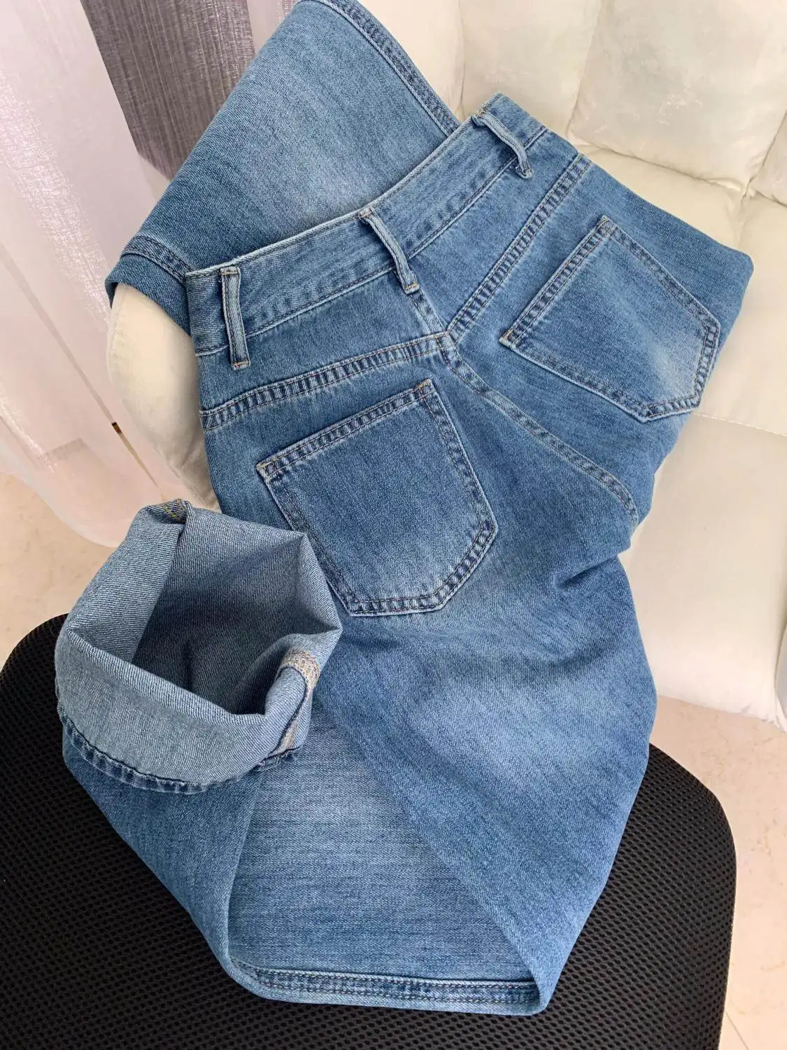 

Ретро-джинсы синего цвета с прямыми штанинами, женские, с высокой талией, свободные, стройнящие, струящиеся, универсальные, узкие/широкие брюки, для повседневной носки