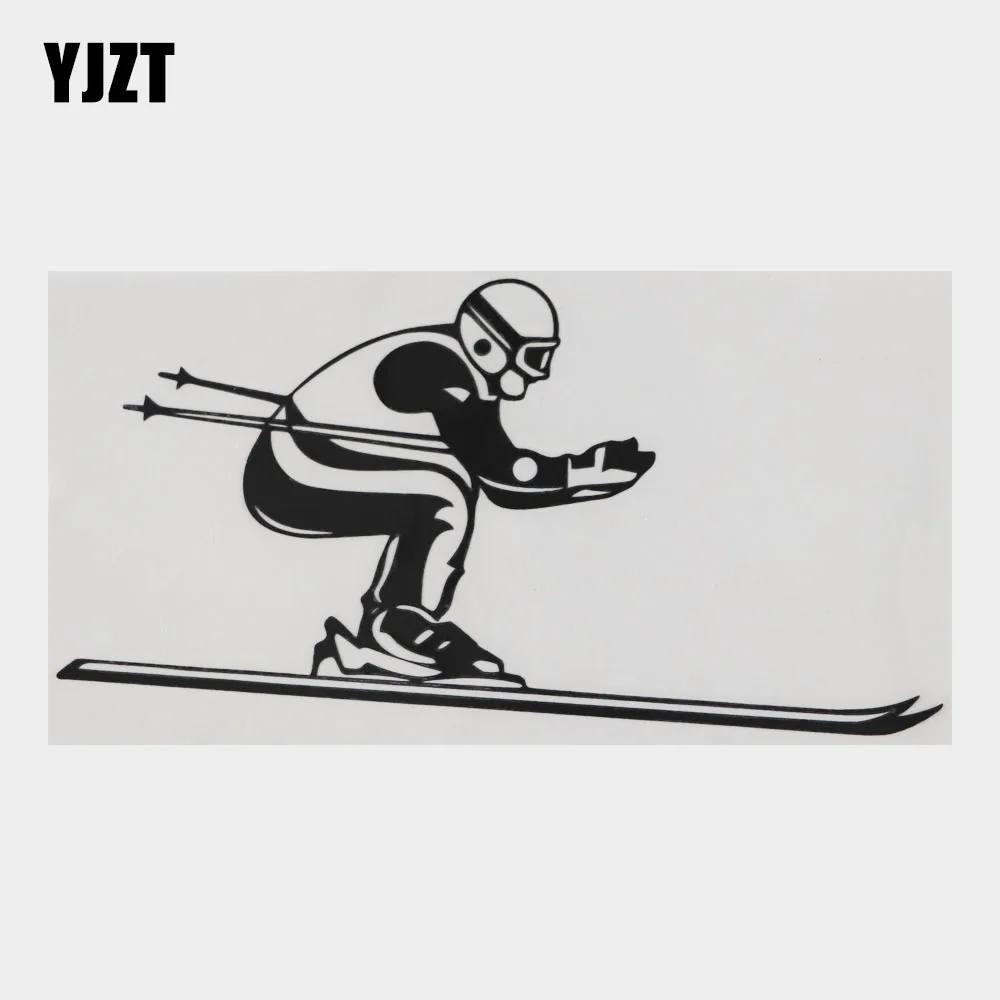 YJZT 17.3CM×9.6CM Skier Slides Downhill Waterproof Car Sticker Vinyl Decal Black/Silver 8A-1251