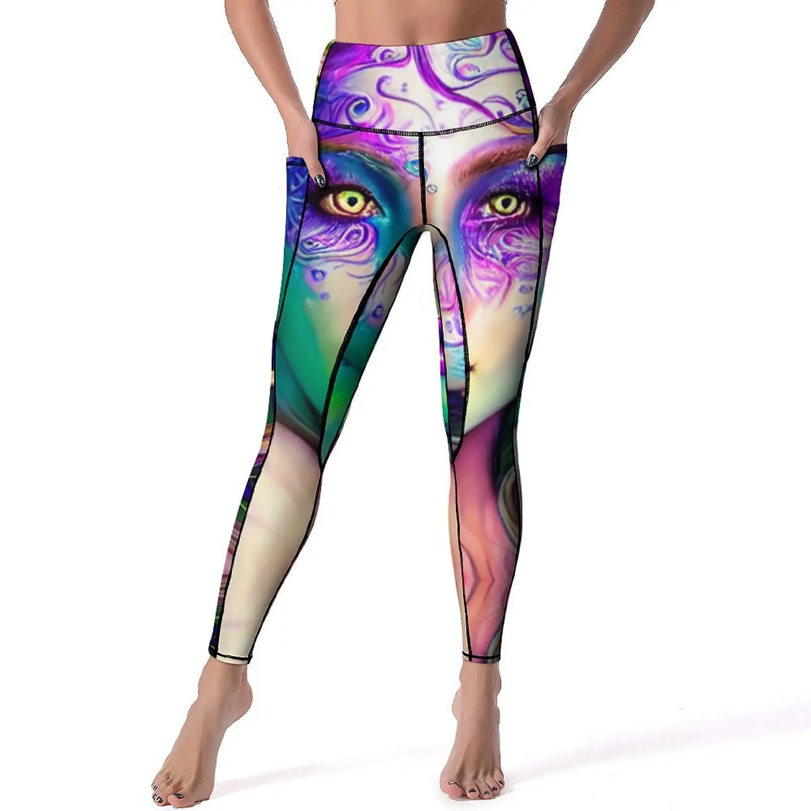 

Tribal Lady Face Leggings Anime Girl Paint Push Up Yoga Pants Sweet Stretchy Yoga Legging Women Custom Gym Sports Tights