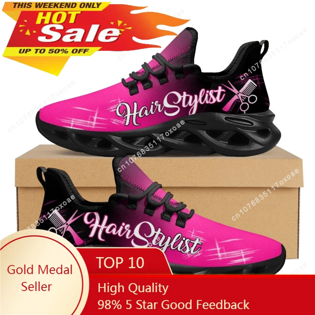 

New Hairdresser Pink Gradient Print Women's Casual Tennis Shoes Breathable Lace-up Platform Sneakers for Ladies 2023