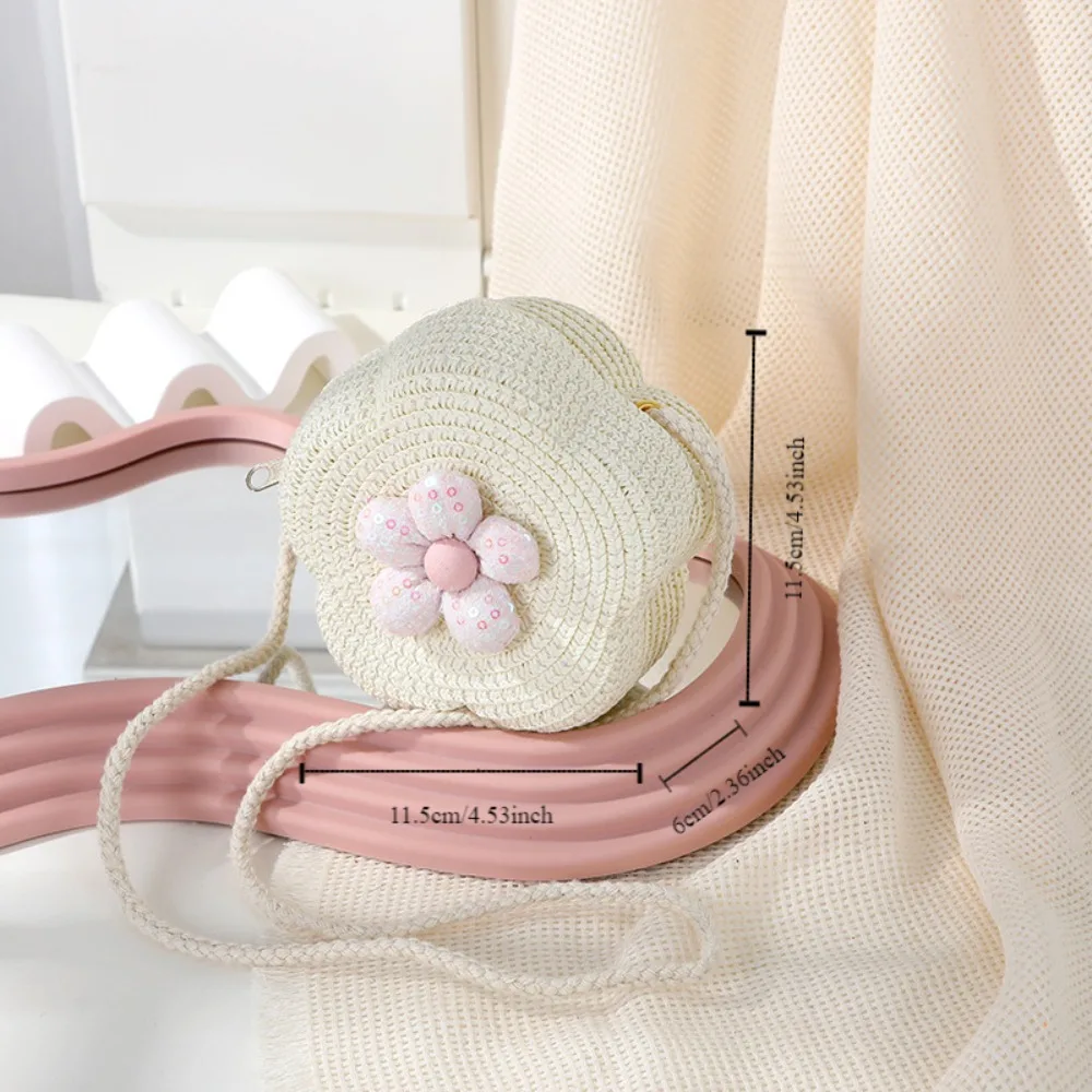 Tas Bahu Kecil Jerami Anak-anak Tas Tangan Dompet Bayi Perempuan Bunga Lucu Tenun Tas Crossboay Pantai Buatan Tangan Bulat Mini