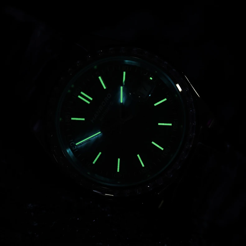 HANBORO Мужские роскошные часы 40 мм Автоматические механические наручные часы 50 м Водонепроницаемые светящиеся хрустальные безели Дата