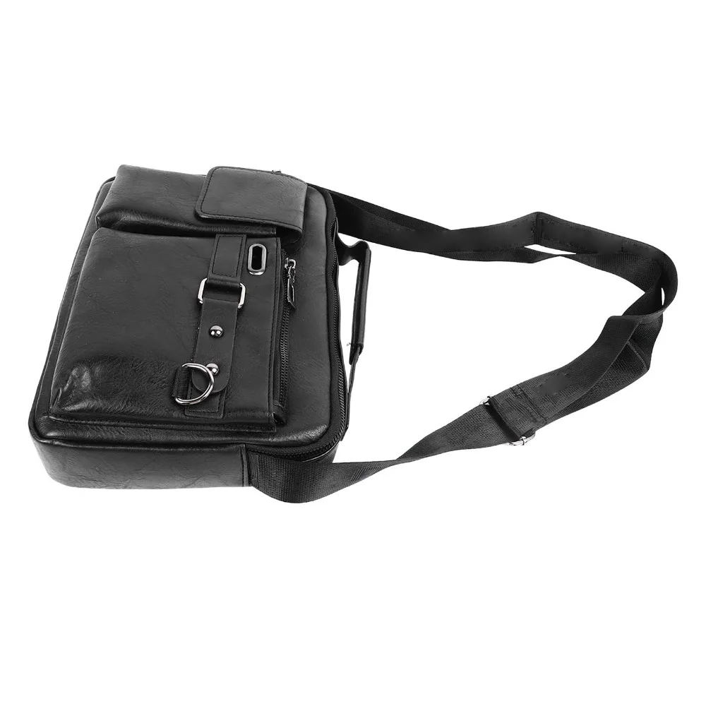Durable PU Work Bag Adjustable Shoulder Strap Tablet Compatible Tablet Shoulder Bag Black Men Handbag Office Work