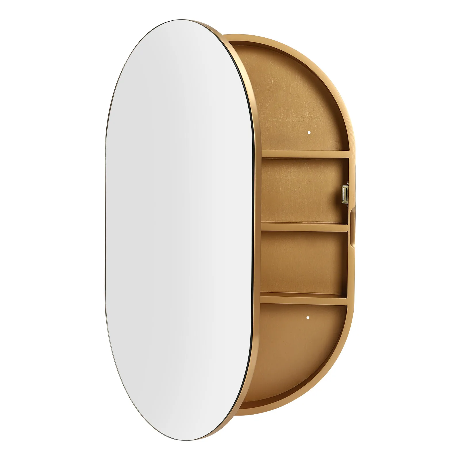 Oval Bathroom Mirror Cabinet 50.2*78.3cm Without Lights - Gold Color Weight 132 Lbs Wall Storage Cabinet Mirror for a Bathroom, Toilet, Balcony, Hotel