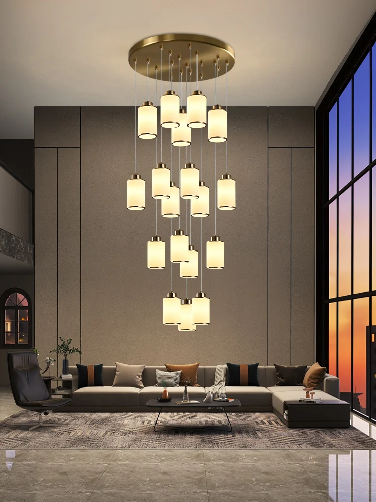 Stair Chandelier Minimalist Creative New Chinese Duplex Building Villa Hollow Living Room Empty Rotating Staircase Long