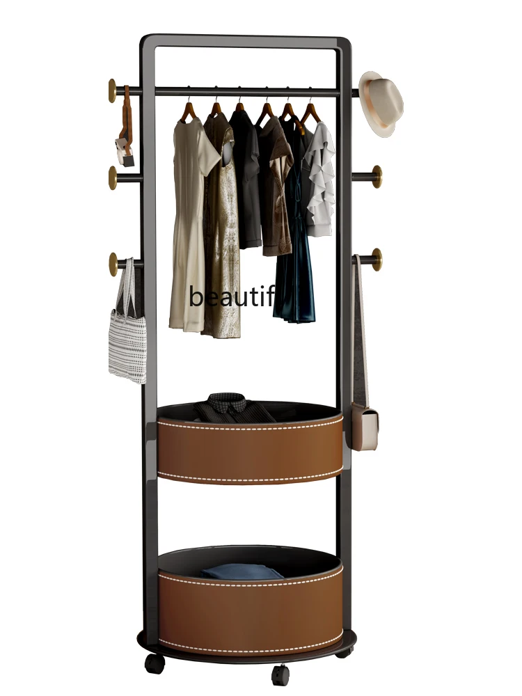 

Italian Minimalist Removable Coat Rack Bedroom Saddle Leather Storage Organizer Floor Clothes Rack Designer Furniture