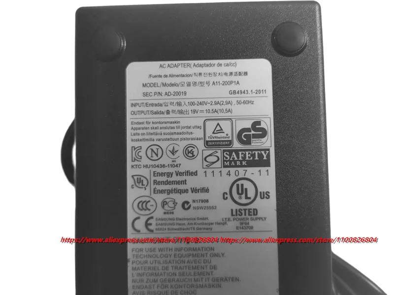 Véritable 19V 10.5A 200W 4 trous A11-200P1A AD-20019 adaptateur secteur pour SAMSUNG NP700G7A NP700G7C 7 GAMER SERIES chargeur d'alimentation pour ordinateur portable