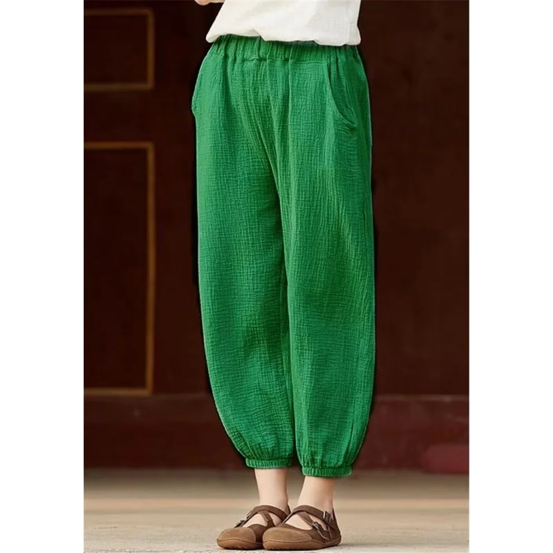 2026 Spring women vintage pants Summer cotton linen Oversized pants casual Ankle-length trousers Harem Pants Big size pantalones
