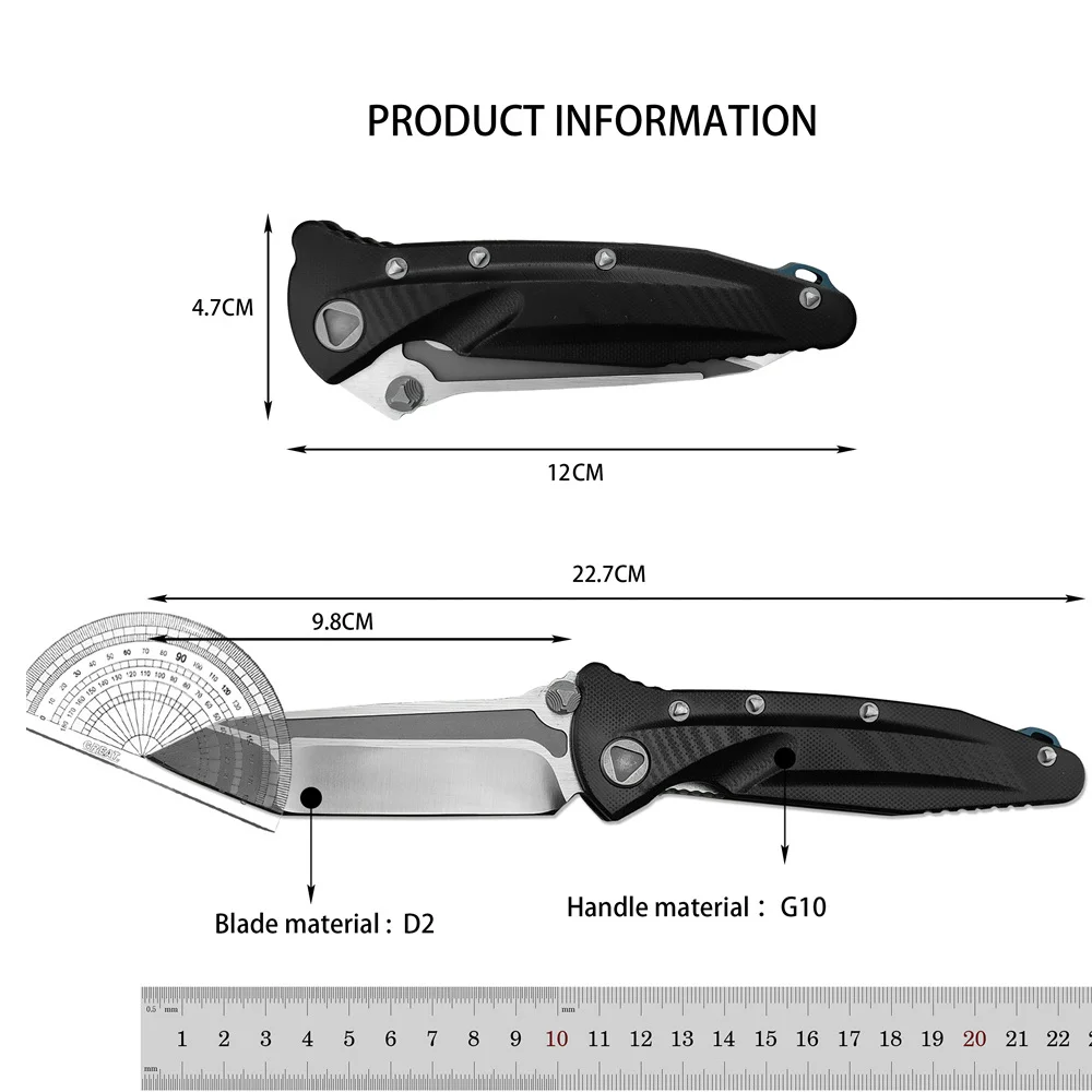 Flipper Folding Knife D2 Steel Outdoor Camping Hunting Hiking EDC Tools Ball Bearing G10 Handle Knife