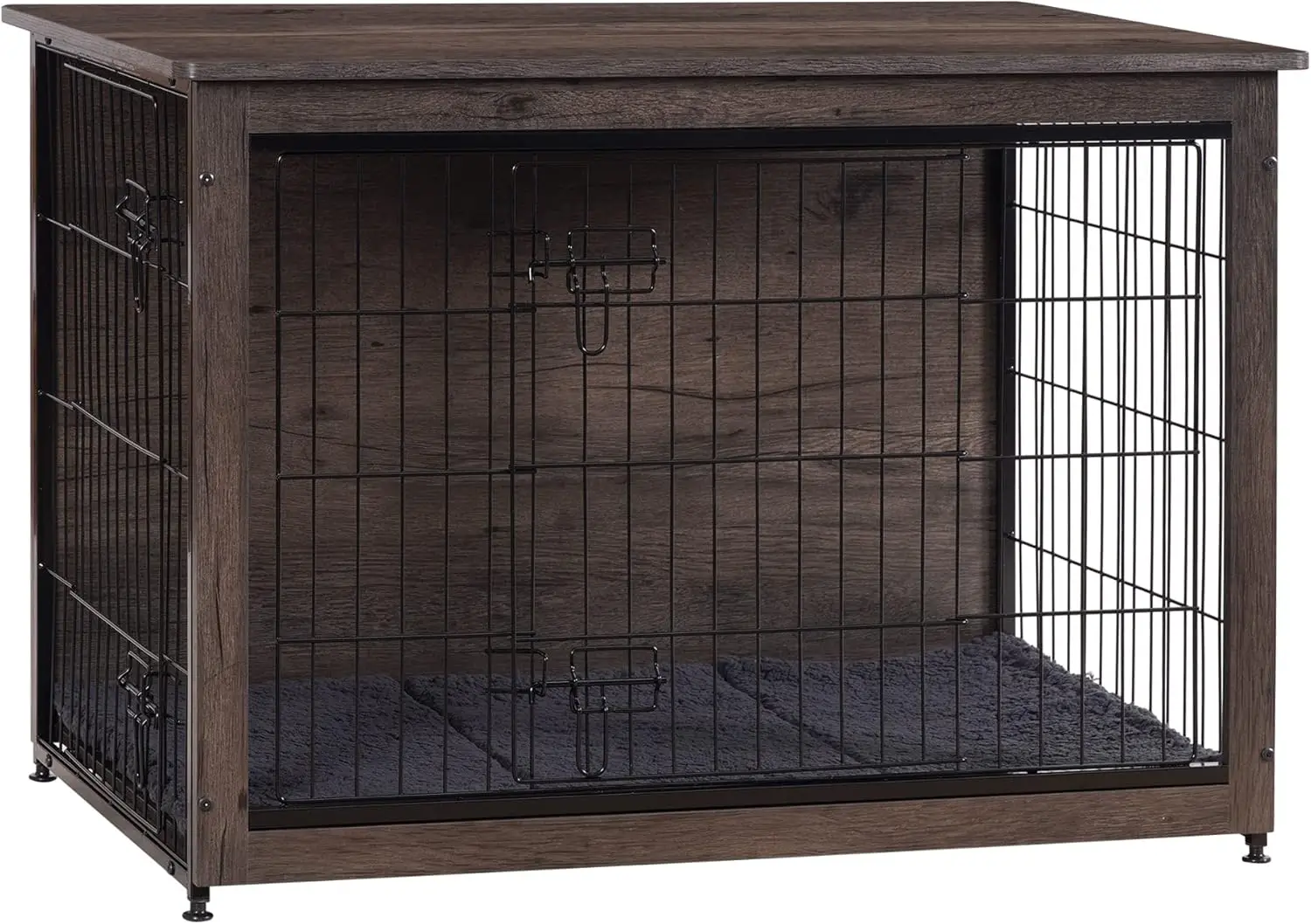 

Dog Crate Furniture with Cushion, Wooden Kennel Table with Double Doors, Indoor Dog House, Large Size, 38.5" L, Dark Gray