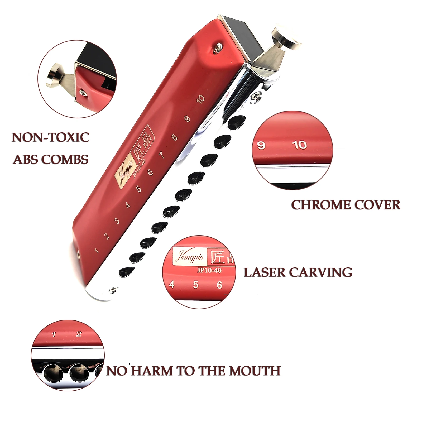 10 Hole Chromatic Harmonica Professional Performance C Key Mouth Organ for Beginners&Students to Start Learning Harmonica JP1040