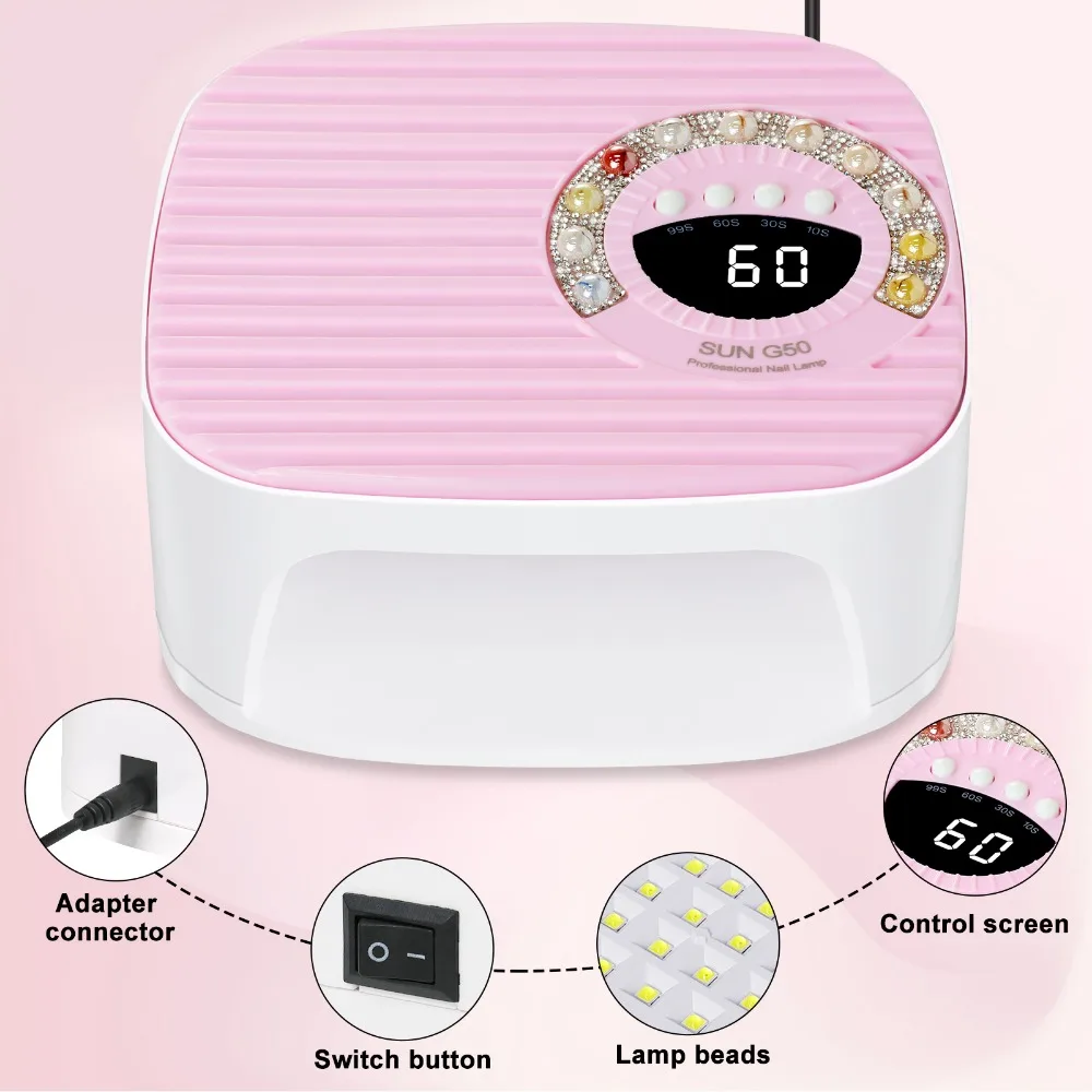Lampe à ongles professionnelle à 45 led, sèche-vernis à ongles Gel rapide, Rechargeable, 4 minuteries, lumière UV puissante, équipement de Salon de manucure