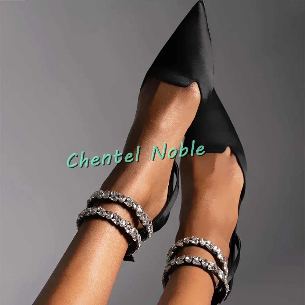 Pointed Toe Shape Women Sandals Ankle Strap Buckle Rhinestone Decoration Slingback Solid Summer Girl Flats 2025 New Arrivals
