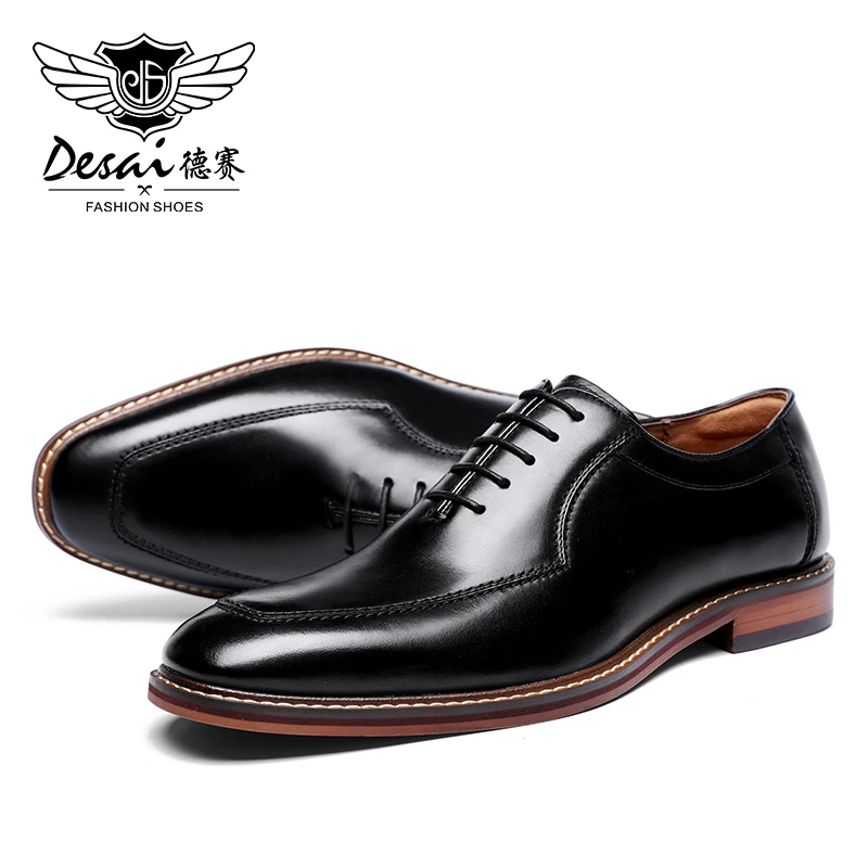 Zapatos de vestir Desai para hombre, zapatos formales italianos de cuero genuino Oxfords para fiesta de hombre, regalos de boda clásicos negros con