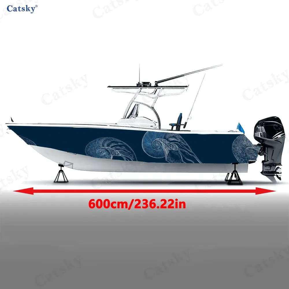 Fantasy Conch Fossil Lines Tranquility Blue Boat Sticker Vinyl Ship Pontoon Deck Boat Fishing Decorative Pontoon Boats Decal