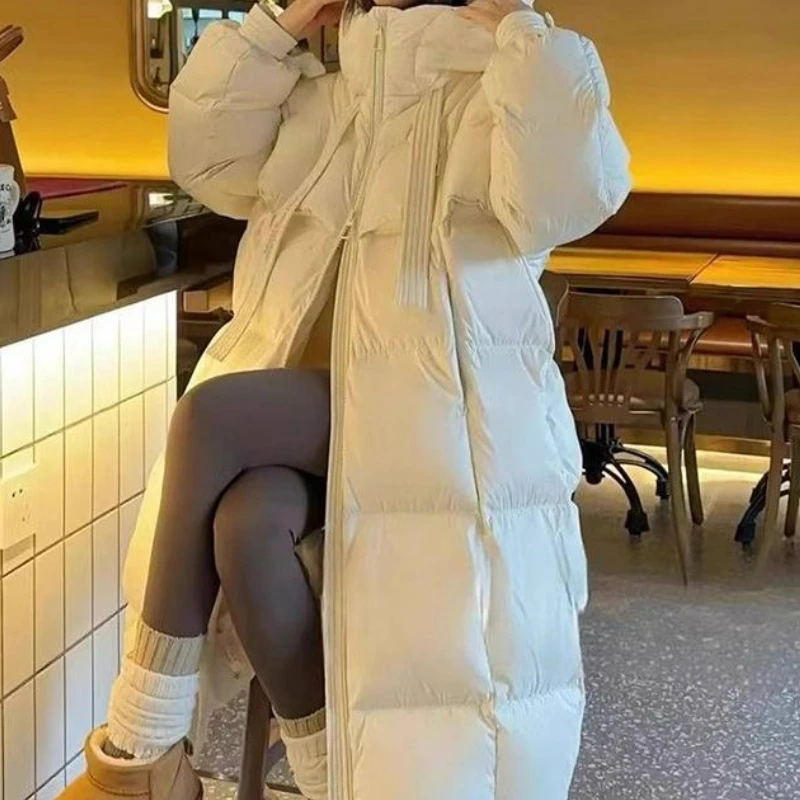 2025 مقنعين فوق الركبة أزياء فضفاضة سميكة شتاء دافئ ورقيقة طويلة أسفل سترة #1