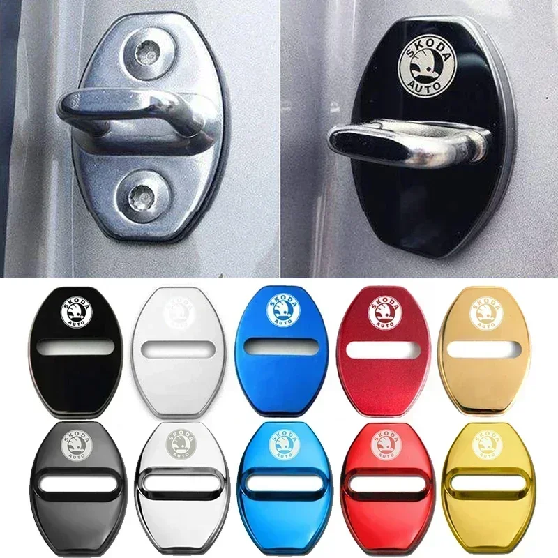 Car Door Lock Cover for SKODA Emblem Octavia Superb Kodiaq Fabia Rapid Spaceback Karoq Yeti Kamiq Metal Sticker Badge Decoration