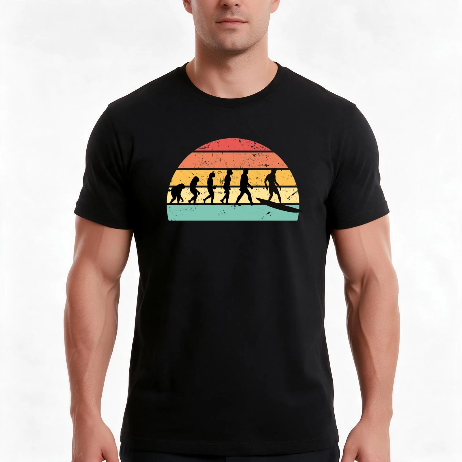Surfing Evolution Surfer funny gift T-Shirt, Summer Casual Cotton Tee, Oversized Streetwear Tops, Vintage Graphic Print