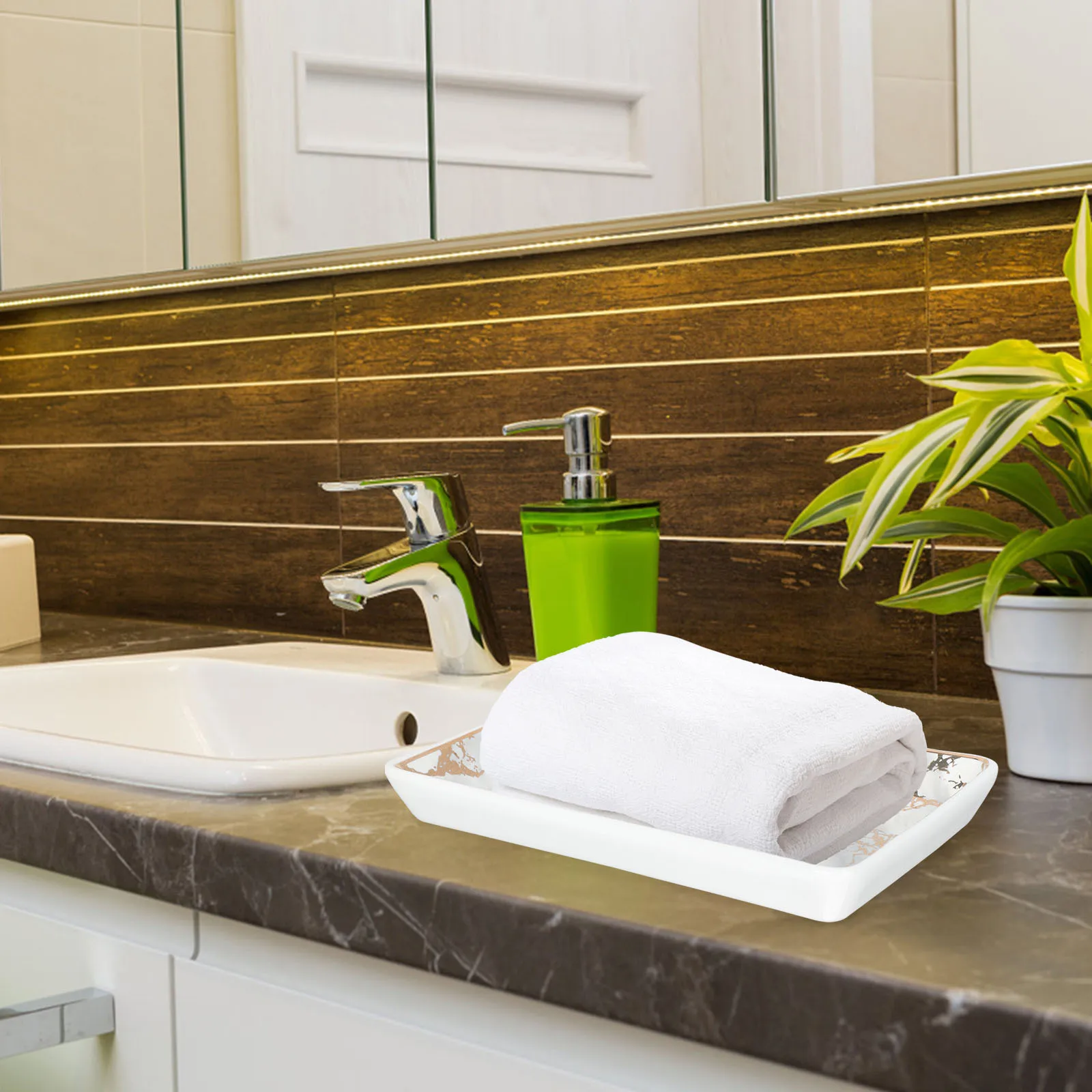 

Smooth Surface Nordic Style Marble Tray Rectangular Vanity Organizer Cosmetics Cups Keys Storage for Bathroom Home