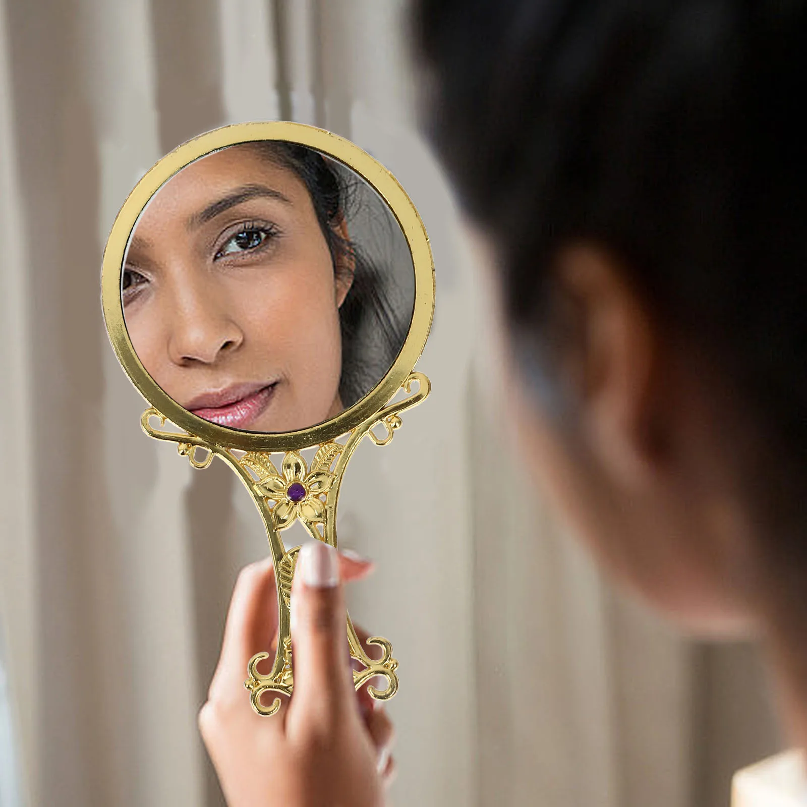 1 セットハンドヘルドミラーコームセットプレミアム品質ミニポータブル化粧鏡折りたたみ式レトロバニティコンパクト Hd 反射小型