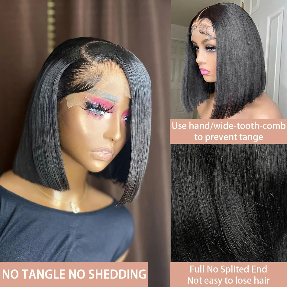 Bone Straight Short Bob Wig 200% Density 13x4 Transparent Lace Front Wigs 4x4 Lace Frontal Wig Brazilian 100% Human Hair 14 Inch