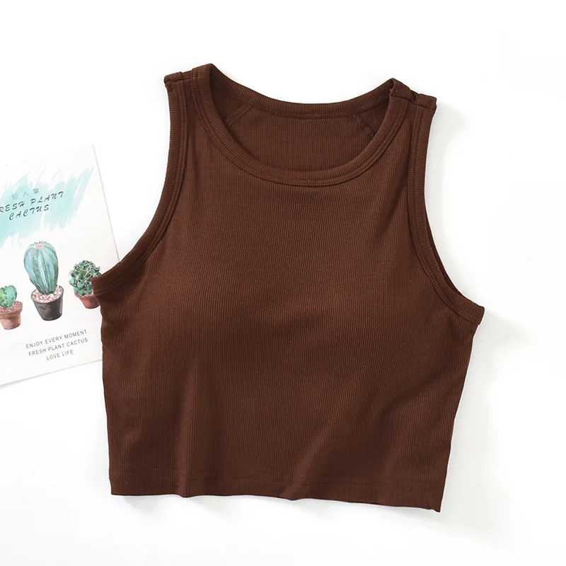 Ribbed Women\'s Camisole Solid Color Sleeveless with Padded Bust Wireless Crop Top Base Layering Undershirts Female Camis C5542