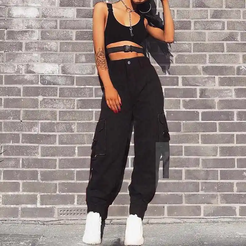 Low Waist Reflective Korean Sle Women's Casual Pants with kets Harlan Pants Cotton Blend Slim Fit Seven Quarter Length