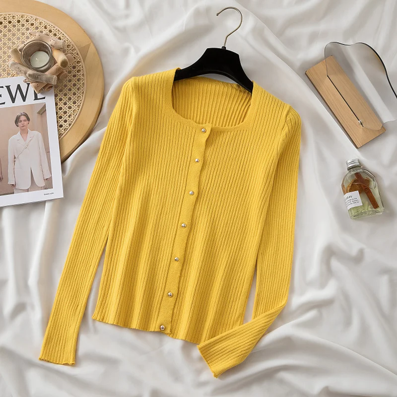 

Casual Long Sleeve Lady Cardigan Autumn and Winter Buttons Clothing Women 2023 Vintage Square Collar Knitted Coats Sweater 22921