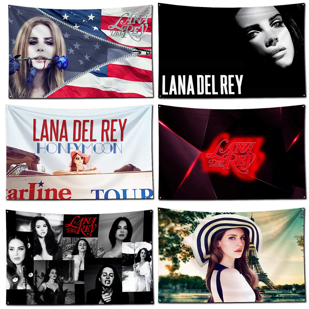 

American Singer Lana Del Rey Flag Polyester Digital Printing Banner 4 Sizes for Wall Art Out Door Decoration With Brass Grommets