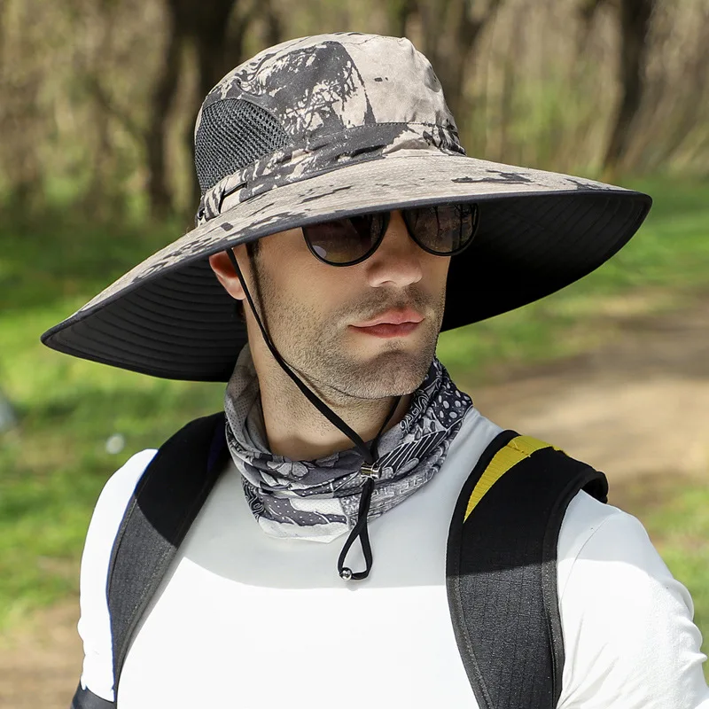 Chapeau de soleil à grand bord pour homme, casquette de plage respirante, protection du visage et du cou, impression CamSolomon, plein air,