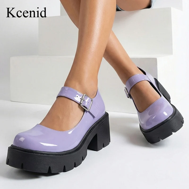 

Kcenid Women's Patent Leather Mary Janes Platform Shoes Vintage Style Chunky Heels Pumps Plus Size 44 Spring Lolita Design Pumps