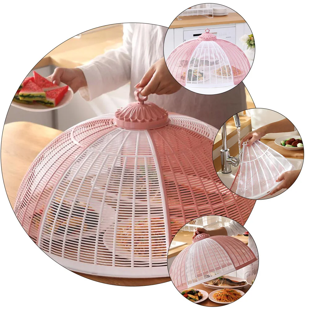 

Foldable Cover Simple Kitchen Tent Ring Handle Portable Home Food Protector Dustproof Mosquito Resistant Plastic Food Umbrella