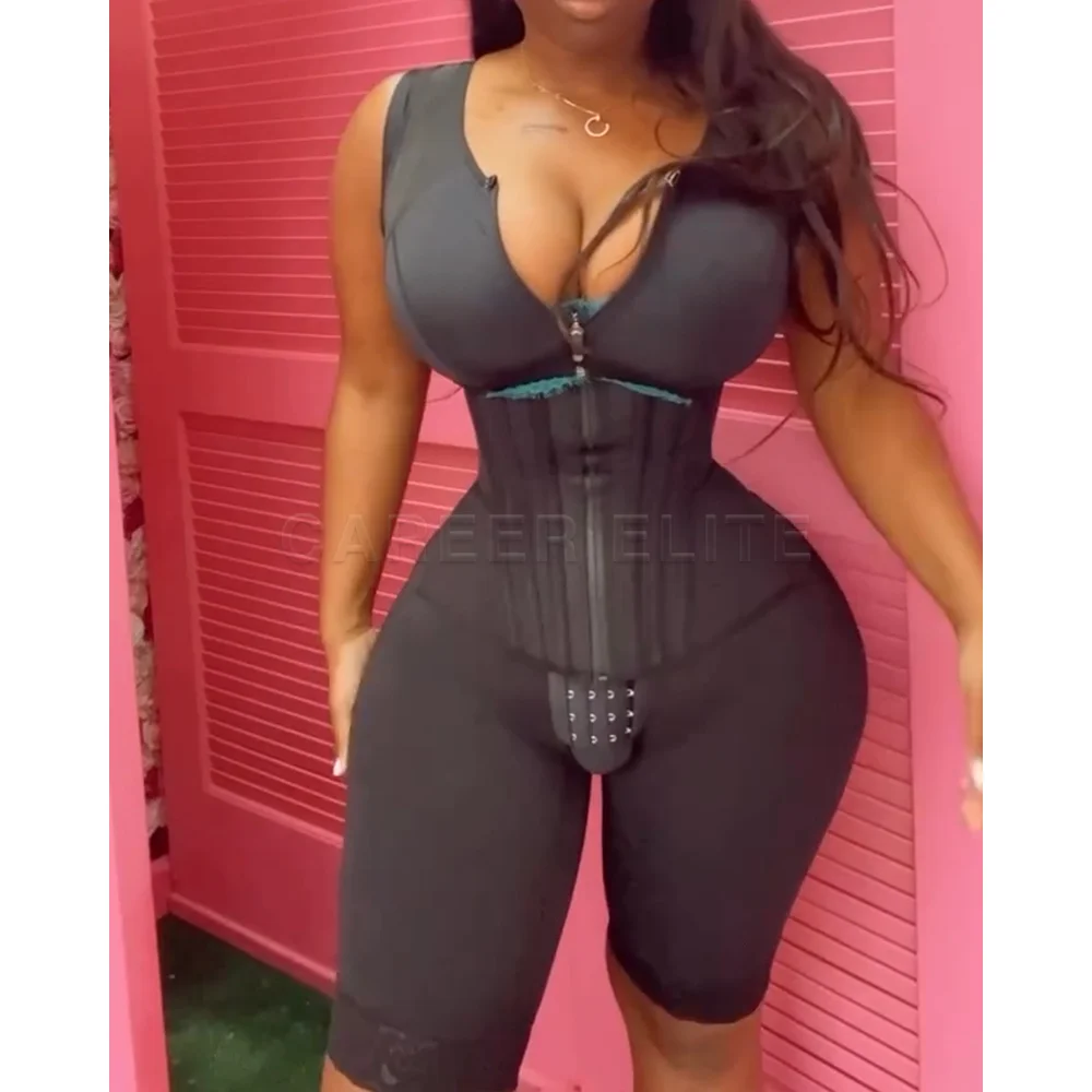 Reductive Girdle Woman Abdomen High Compression Shaper Bodysuit with Bones Wide Shoulder Strap Slimming Waist Trainer Plus Size