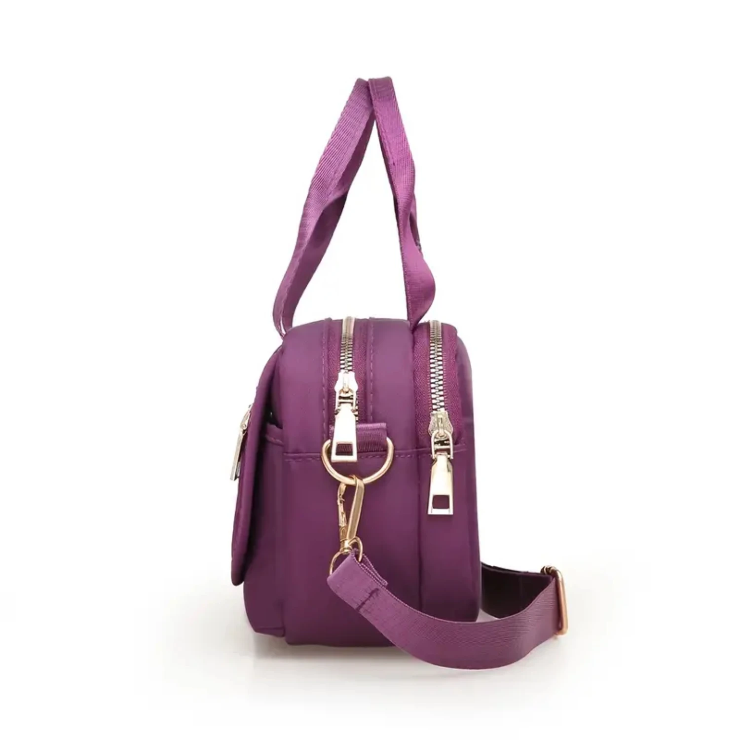 

Nylon Embroidered Handbag, Multi Layer Zipper Shoulder Bag With Removable Strap, Large Capacity Bag